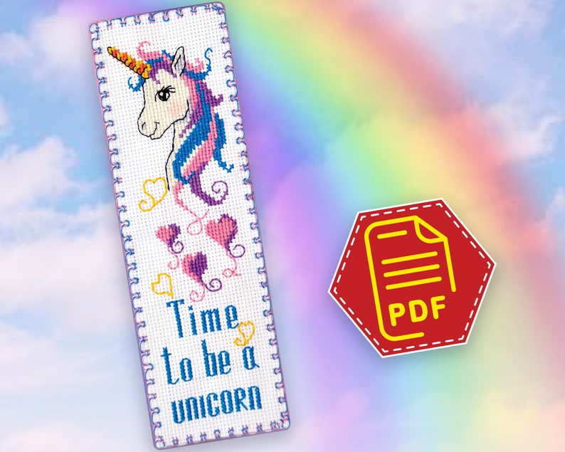 Unicorn Cross Stitch Pattern PDF for Bookmark Download Etsy