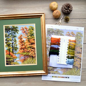 Autumn Cross Stitch Kit, Forest Landscape Embroidery Kit for Adults ...