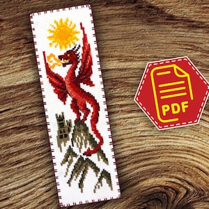 Counted Cross Stitch Pattern &quot;Sun Dragon&quot; for Do it Yourself Hand Embroidery Bookmark - Instant Download in PDF
