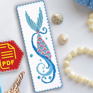 Mermaid Tail Cross stitch pattern for fairy bookmark &#39;Mermaid&#39;s Tail&#39; - Instal Download in PDF embroidery design for girls