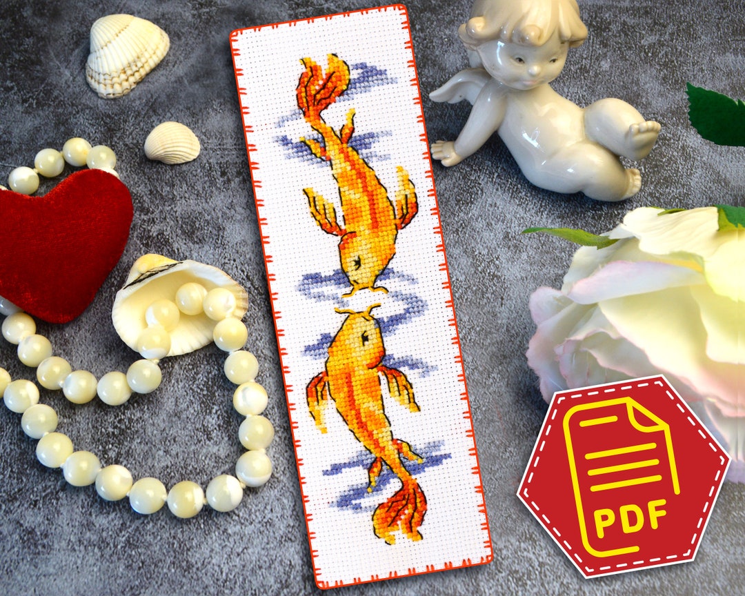 Fish Bookmark Pattern Koi Carps Bookmark Cross Stitch Pattern - Japan Fish Embroidery ...