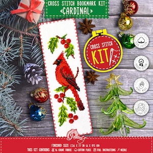 Cardinal - Lesezeichen Kreuzstichpackung - Winter Urlaub Stickpackung mit einfachem Zählmuster - Do It Yourself Weihnachtsgeschenk