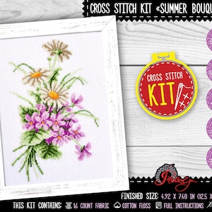 White daisies cross stitch kit, Flowers bouquet embroidery kit for beginners - Easy handmade daisy decor - Cross stitch gift for women