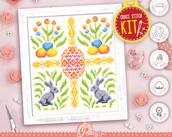Cross stitch kit 'Happy Easter' Religious embroidery kit with Simple Counted Pattern, Spring holiday gift, Do It Yourself Easter home decor