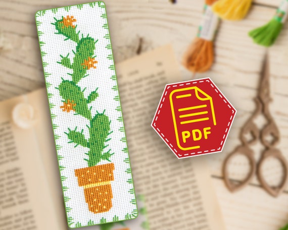 Cactus bordado para separador de libros Patrones punto de cruz marcapaginas  Descarga en PDF -  España