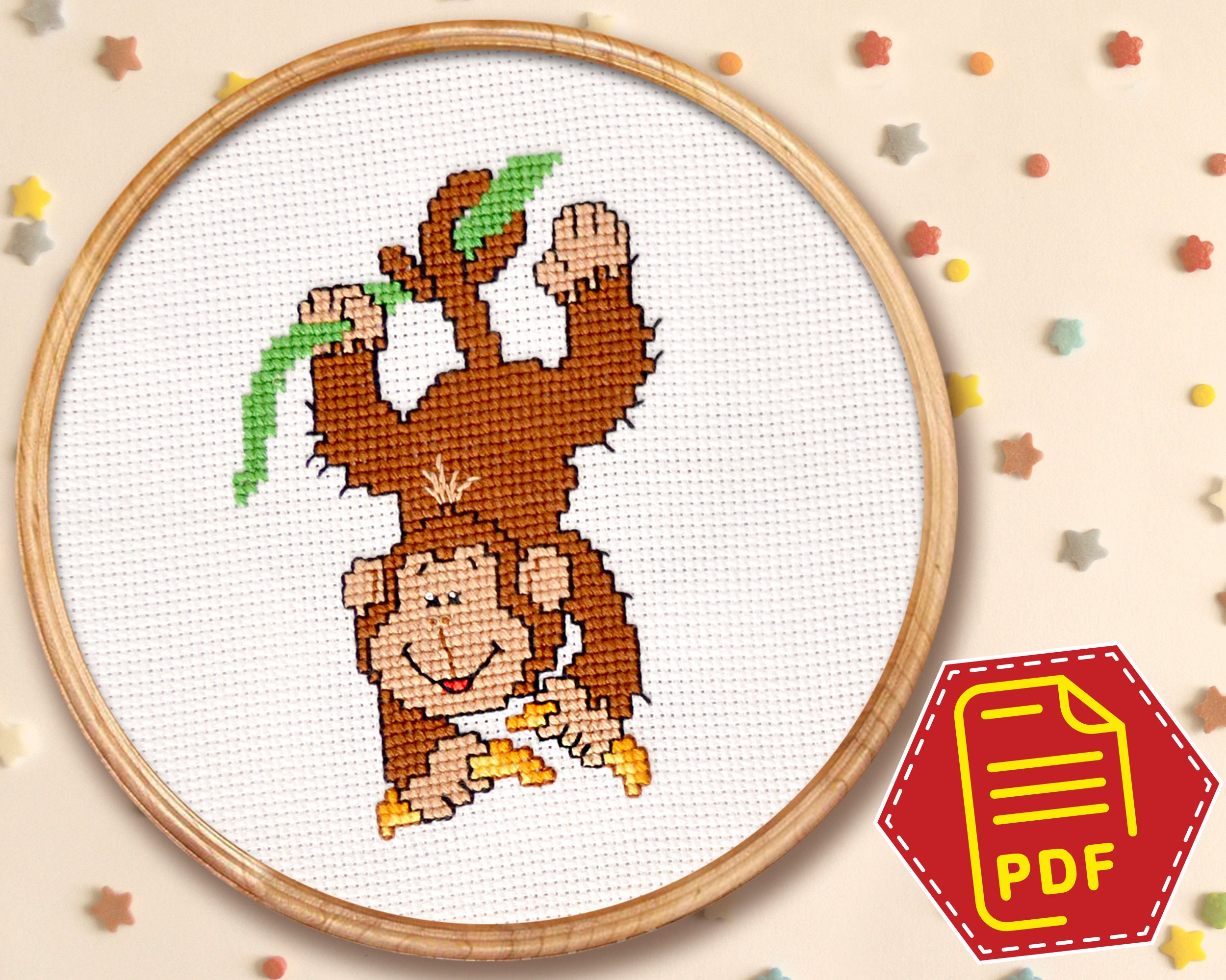 Monkey Cross Stitch Counted Pattern Baby Animal Embroidery Etsy