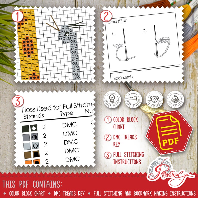 Giraffe Cross Stitch Pattern PDF for Bookmark Download Etsy