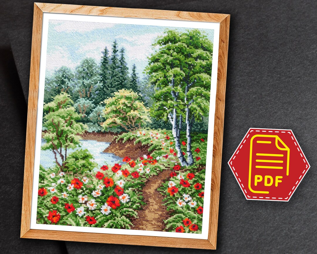 Summer Forest Cross Stitch Pattern for Adults, Forest Landscape ...