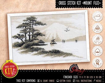 富士山クロスステッチキット、富士山刺繍、日本の火山ニードルポイント