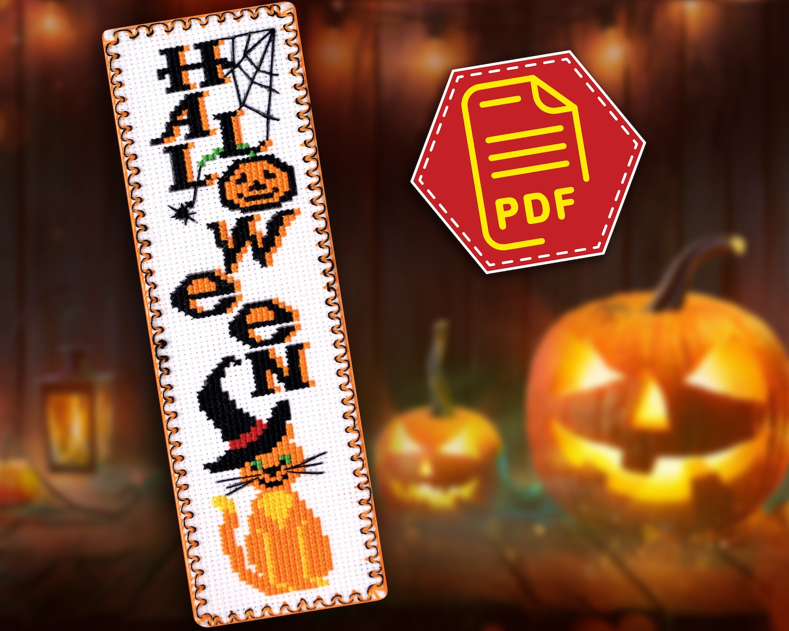 Halloween Cross Stitch Bookmark Pattern 'red Cat Wearing a Witch Hat ...