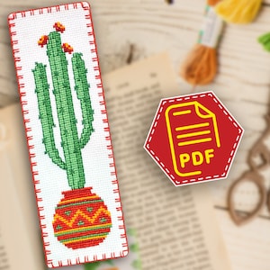 Bookmark cross stitch pattern &#39;Cowboy cactus&#39; Summer embroidery design - Download in PDF