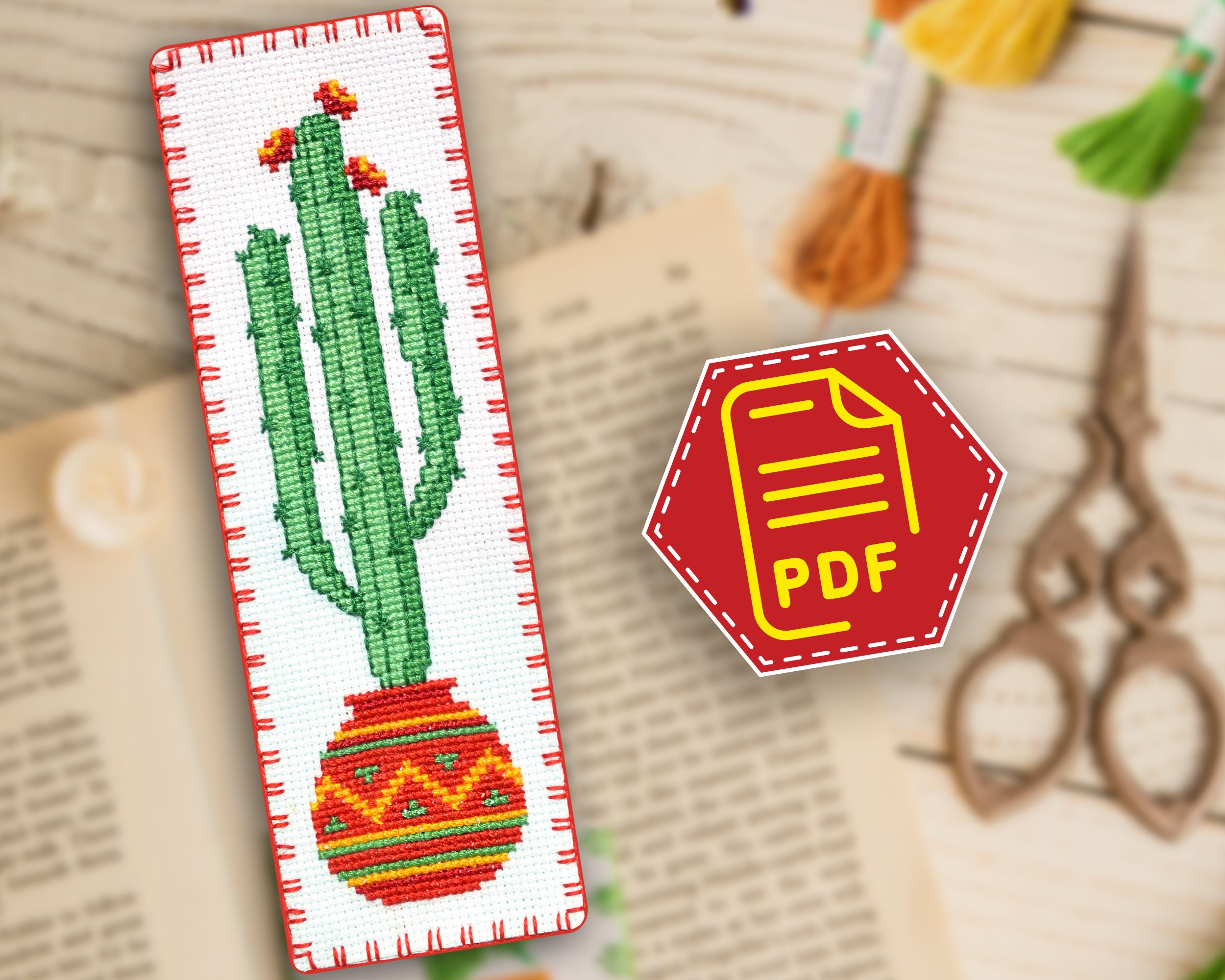 Cowboy Cactus Cross Stitch Bookmark Kit Easy Counted Pattern DIY Embroidery  Kit
