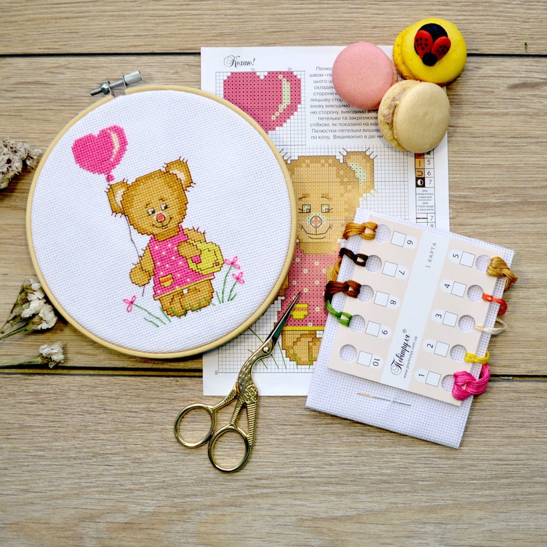 I love you Cross stitch kit Teddy Bear girl DIY Valentines gift
