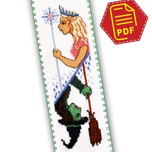 Oz Witches cross stitch bookmark pattern in PDF, Fairy embroidery embroidery design for handmade bookmark - DIY magic gift for book lover