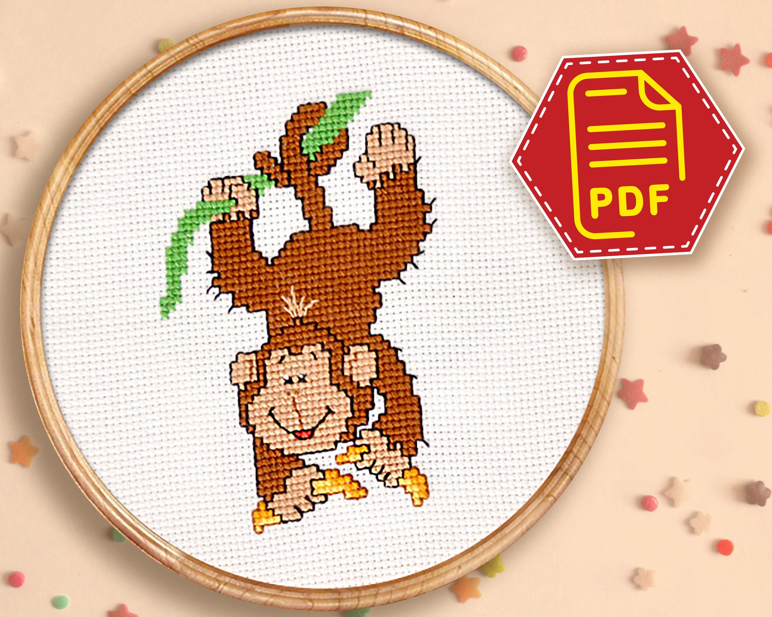 Safari Animal Cross Stitch Pattern PDF - Cheetah Geopardo With Flowers Digital Download