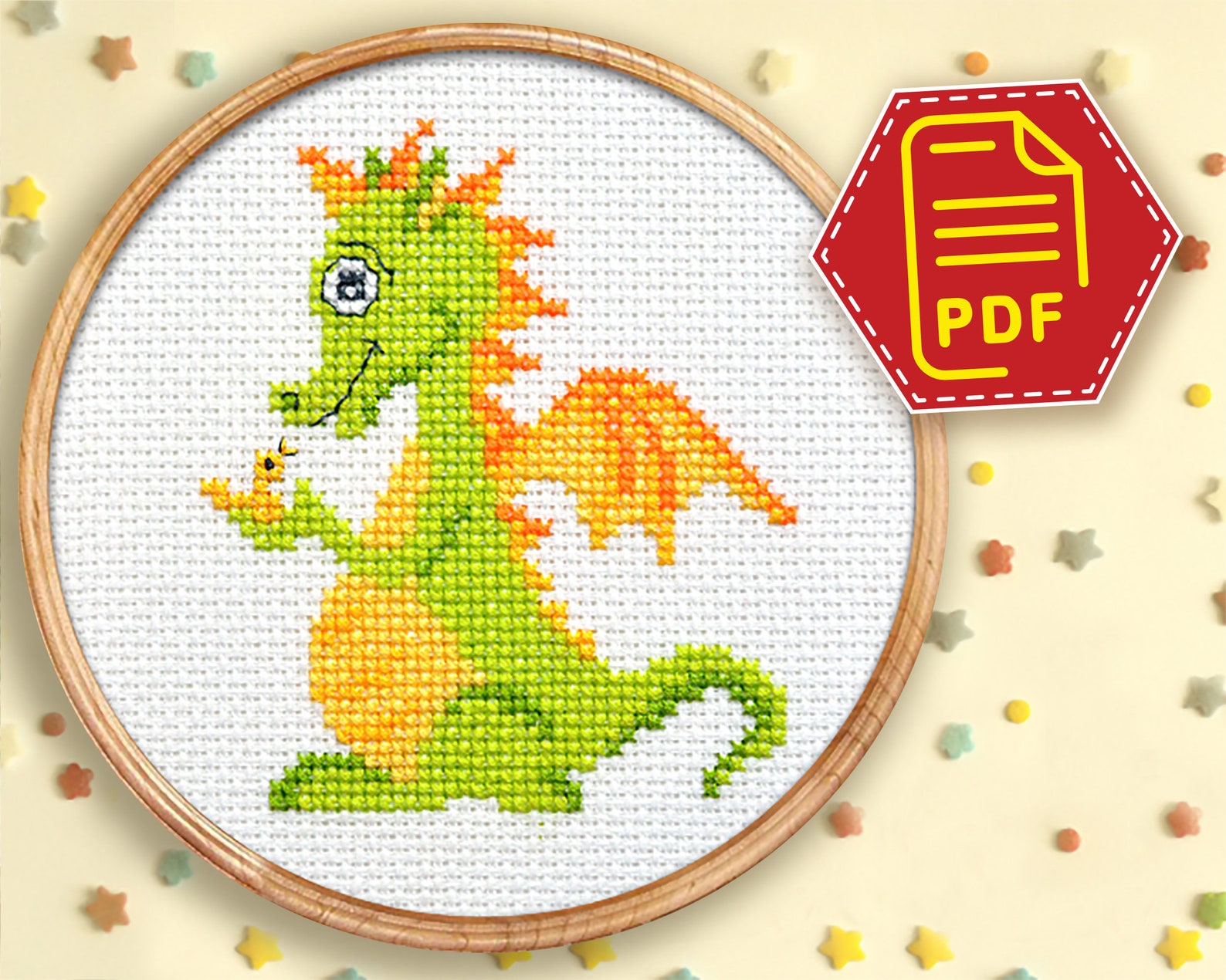 Cute Green Little Dragon Cross Stitch Counted Pattern - Baby Animal ...
