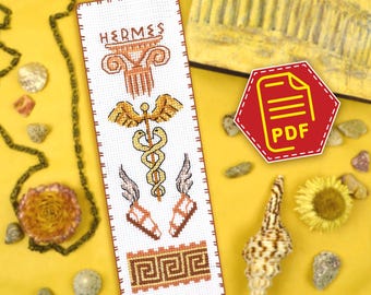 Bladwijzer kruissteekpatroon "Hermes", god van handel en geluk borduurontwerp voor liefhebber van Griekse mythologie - downloaden in pdf-bestand