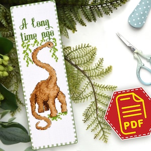 Embroidery bookmark cross stitch pattern &#39;Diplodocus Dino&#39; Jurassic Period Dinosaur embroidery design DIY Gift for friend - Download in PDF