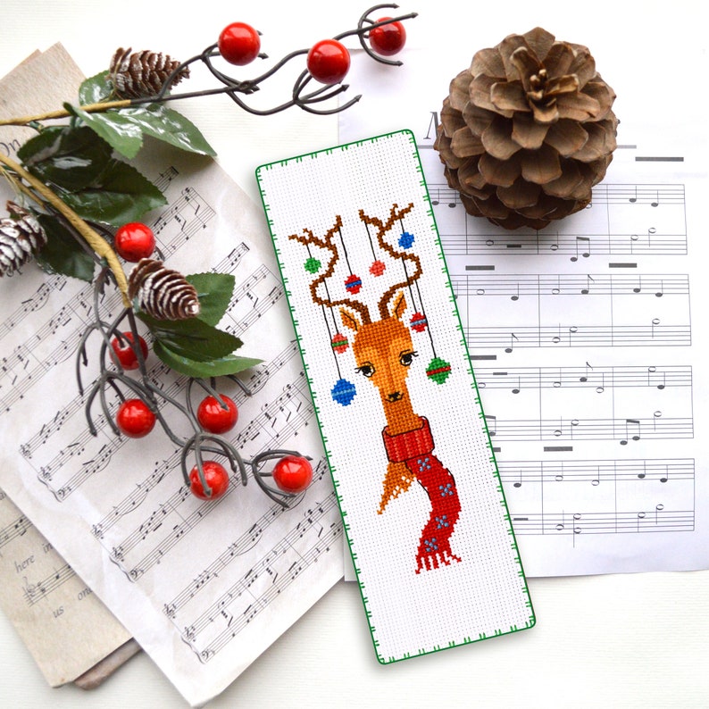 Santa's Reindeer Christmas Cross Stitch Bookmark Pattern - Winter ...