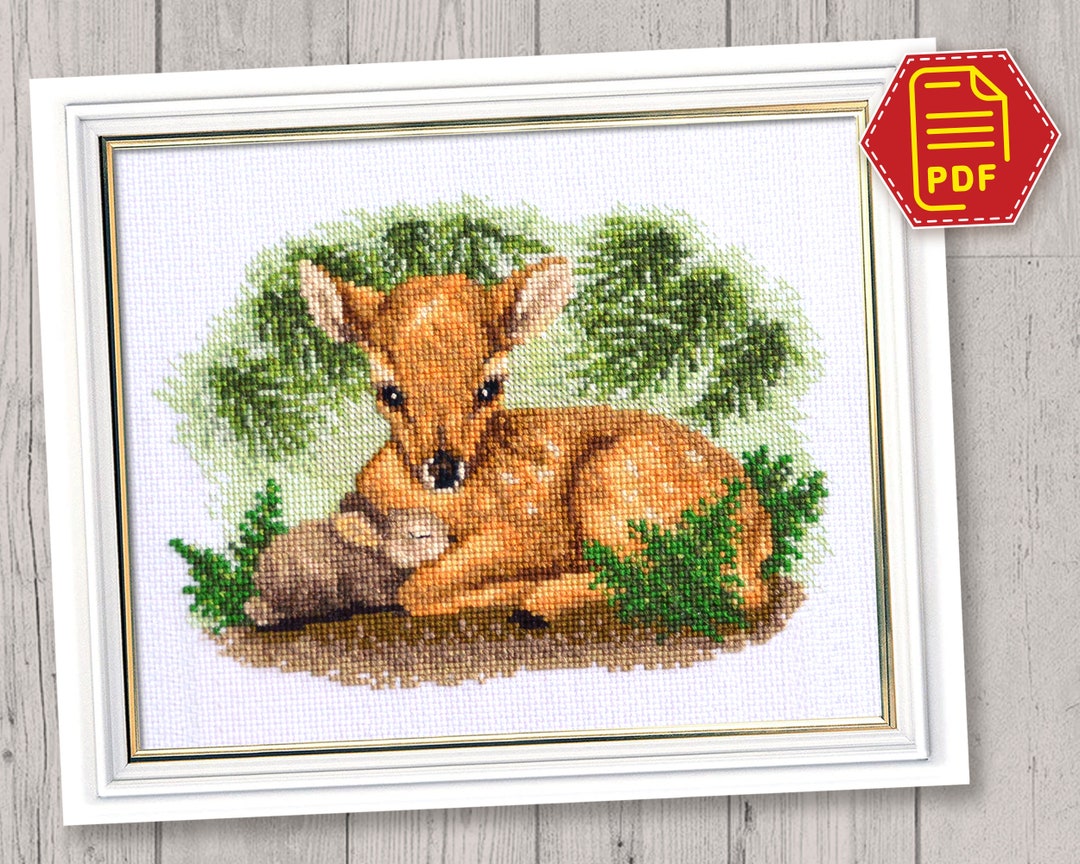 Christmas Deer Cross Stitch Pattern Cute Fawn in Forest - Animal ...