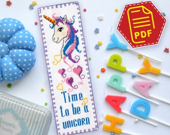 Unicorn cross stitch pattern PDF for bookmark - Download Embroidery Design