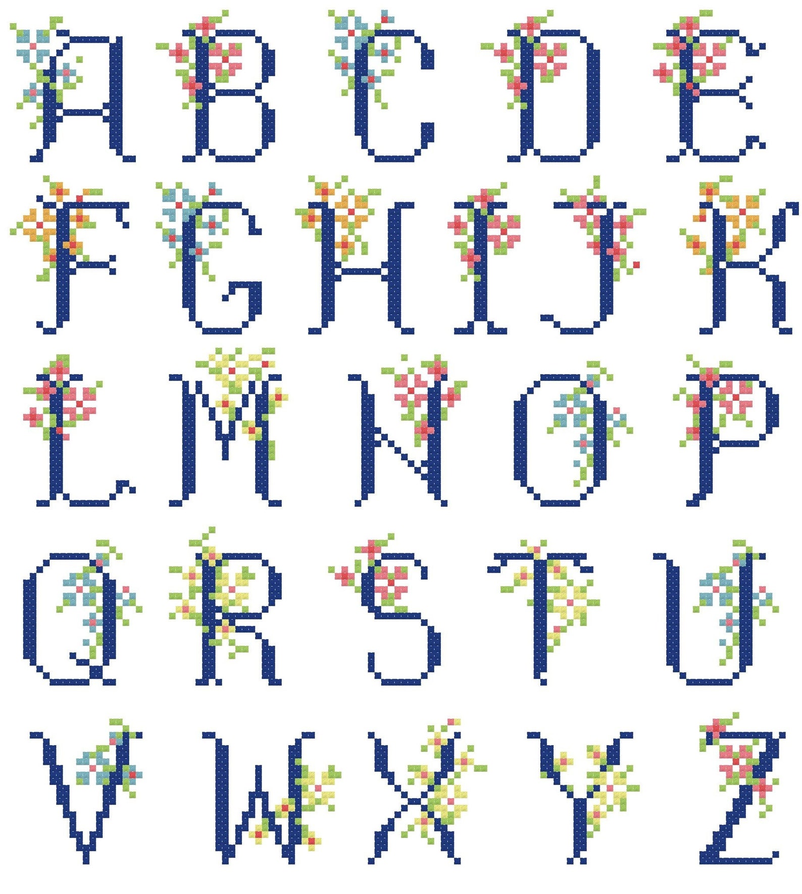 ABC Cross Stitch Counted Pattern Floral Alphabet Letters Etsy