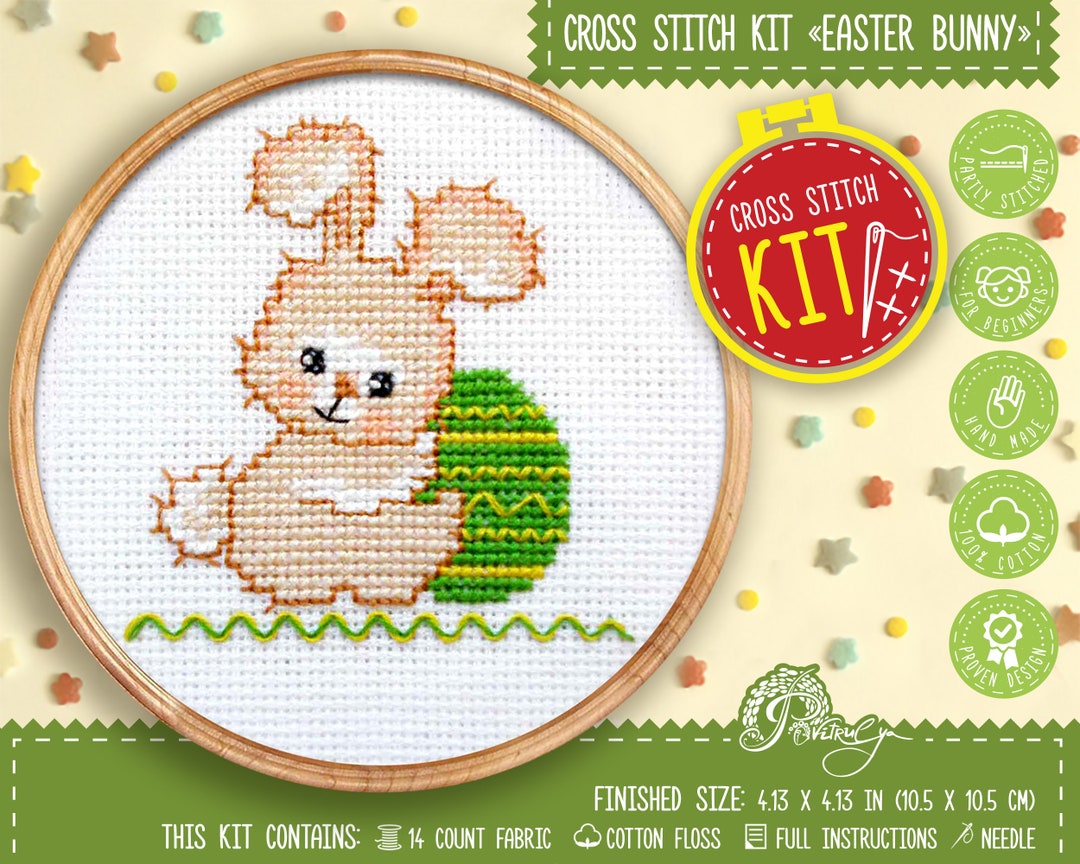 Cute Easter Bunny Cross Stitch Kit for Beginners Embroidery With ...