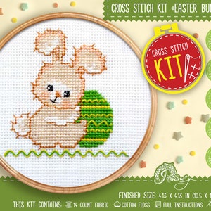 Cute Easter bunny cross stitch kit for beginners embroidery with counted pattern &#39;Chocolate egg&#39; - Easter gift for children - Nursery decor