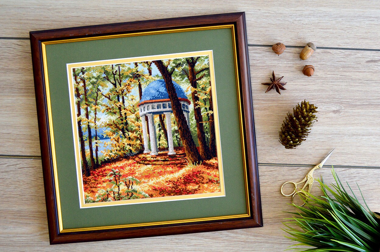 Fall cross stitch counted pattern Autumn park | Etsy