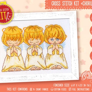 Holy angels cross stitch kit &quot;Chorus&quot;, Christmas embroidery kit with easy counted pattern - Do it yourself holiday decor