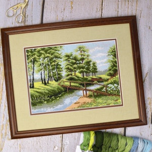 Nature cross stitch kit, Forest landscape embroidery kit with counted pattern 'River in summer' DIY housewarming gift image 2