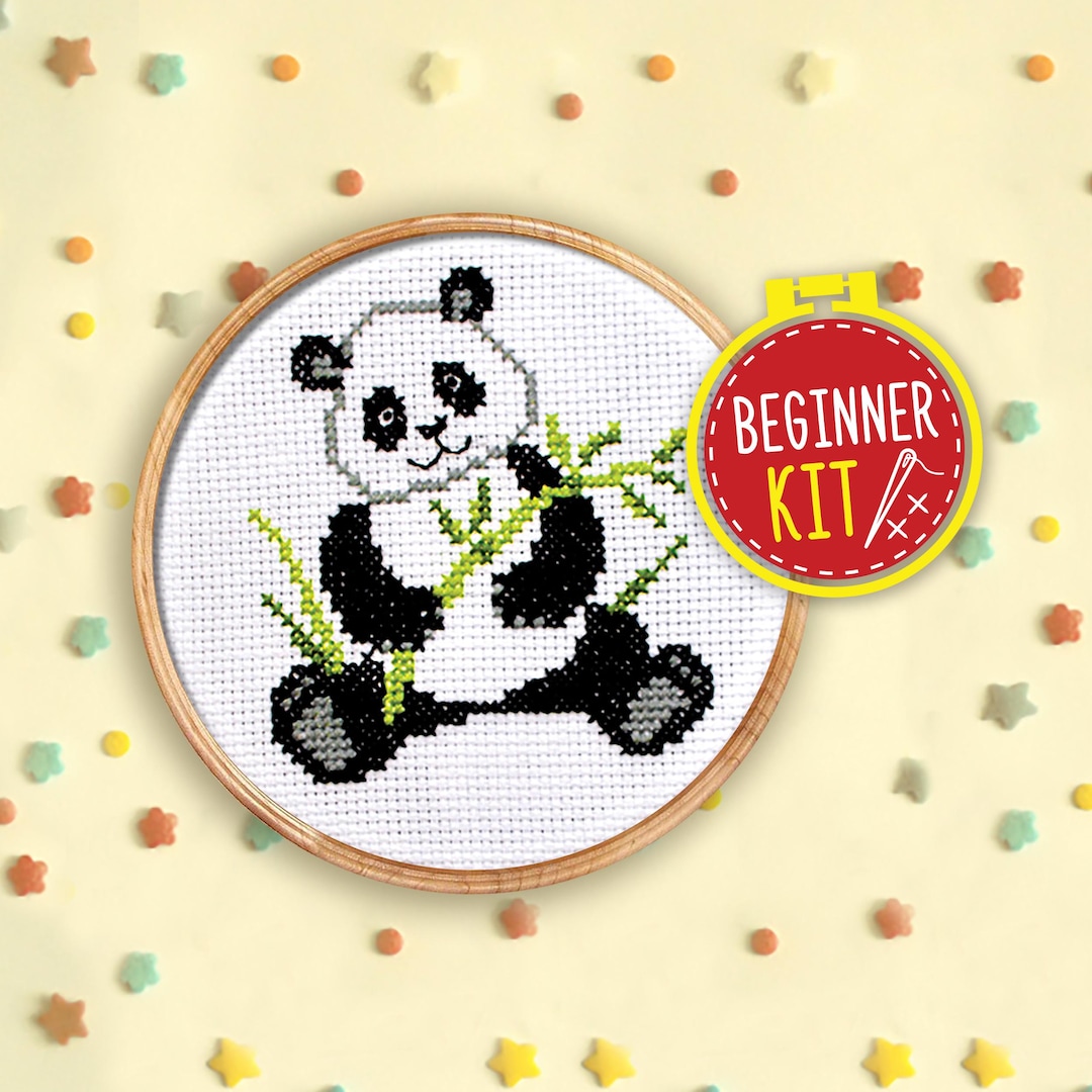 Kit Broderie Point De Croix Panda – 3 Motifs Adorables Pour Débutants, Loisir Créatif Relaxant