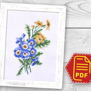 Primrose cross stitch pattern Flower embroidery design for adults and kids DIY summer home decor in farmhouse style Instant Download in PDF