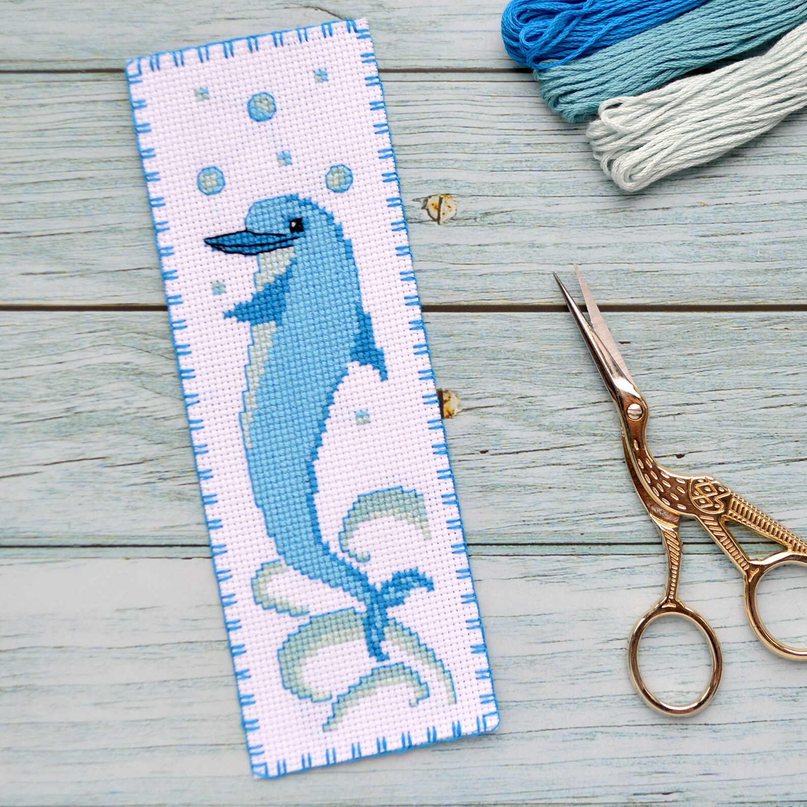 Blue Dolphin Cross Stitch Bookmark Pattern for Beginners - Etsy