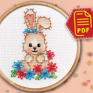 Cute Easter Bunny Cross Stitch Counted Pattern - Baby Animal Embroidery ...