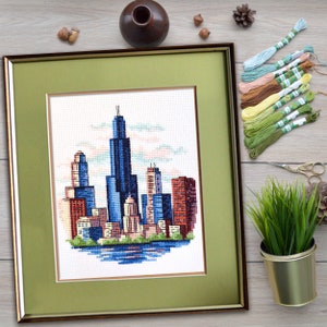 Chicago Cross Stitch Counted Pattern - Cityscape Embroidery Design ...