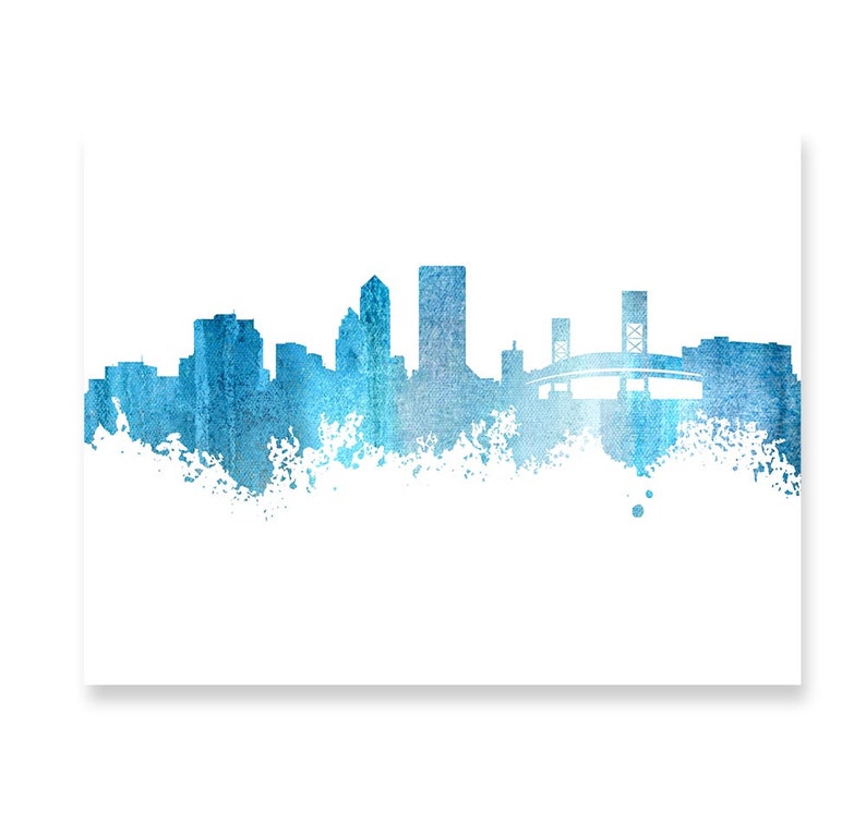 Jacksonville Skyline Steel Blue Grey Watercolor Painting Etsy