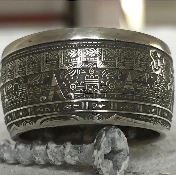 Size 9-16. 1 Oz Handcrafted .999% Copper Aztec Mayan Calendar Coin Ring Size 9-16. 1 Oz Handcrafted .999% Copper Aztec Mayan Calendar Coin Ring