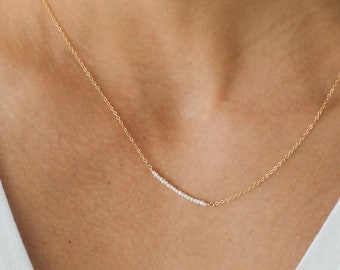 LORE NECKLACE • Pearl Bar Necklace • Tiny Freshwater Pearl Necklace, Delicate Pearl Necklace, Wedding Necklace, Dainty Pearl Necklace, Gift