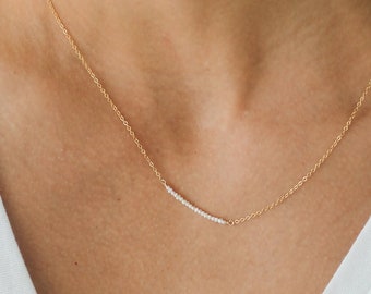 LORE NECKLACE • Pearl Bar Necklace • Tiny Freshwater Pearl Necklace, Delicate Pearl Necklace, Wedding Necklace, Dainty Pearl Necklace, Gift