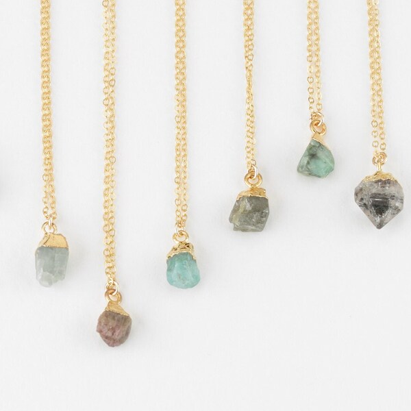 RAW GEMSTONE NECKLACE - Delicate Gold Necklace, Gem Necklace, Raw Crystal Necklace, Gold Filled Necklace, Stone Necklace