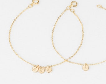 CARLA BRACELET - Tiny Disc Bracelet, Multiple Initial Bracelet, Gold Bracelet, Silver Bracelet, Rose Gold bracelet, Dainty bracelet