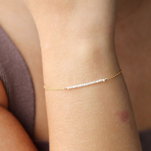 LORE BRACELET • Pearl Bar Bracelet • Delicate Beaded Bracelet, Simple Pearl Bracelet, Wedding Jewelry, Layering Bracelet, Dainty Bracelet