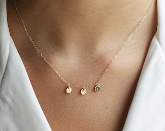 ELISA NECKLACE - Tiny Disc Necklace, Multiple Initial Necklace, Gold Necklace, Silver Necklace, Rose Gold Necklace, Dainty Necklace