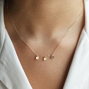 ELISA NECKLACE - Tiny Disc Necklace, Multiple Initial Necklace, Gold Necklace, Silver Necklace, Rose Gold Necklace, Dainty Necklace