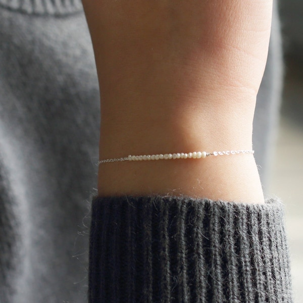 LORE BRACELET • Pearl Bar Bracelet • Delicate Beaded Bracelet, Simple Pearl Bracelet, Wedding Jewelry, Layering Bracelet, Dainty Bracelet