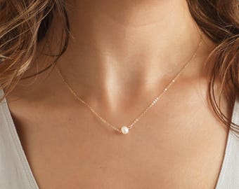 ALBA Necklace • Pearl Necklace • Freshwater Pearl Necklace, Elegant Pearl Necklace, Dainty Pearl Necklace, Wedding Necklace, Delicate Chain
