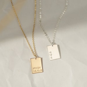 AMY Tag Necklace, 15x10mm Dainty Engraved Tag Necklace, Simple Bar Necklace, Monogram Necklace, Personalized Tag Necklace, Initial Necklace