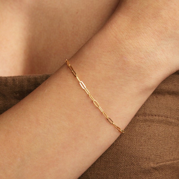 IVY BRACELET, Paper Clip Bracelet, Small Link Chain, Dainty Stackable Chain, Layered Small Paper Clip Bracelet, Bold Bracelet, Gold Bracelet