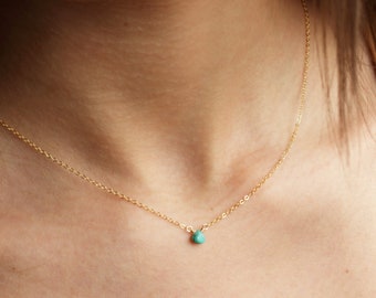TINY TURQUOISE NECKLACE • Mini Turquoise Necklace • Birthstone Necklace, Delicate Necklace, Birthday Gift, Gemstone Necklace